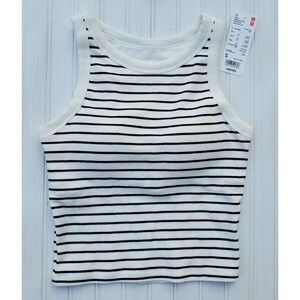 New Uniqlo Women Ribbed Cropped Bra Top Tank Striped White Black Size Small